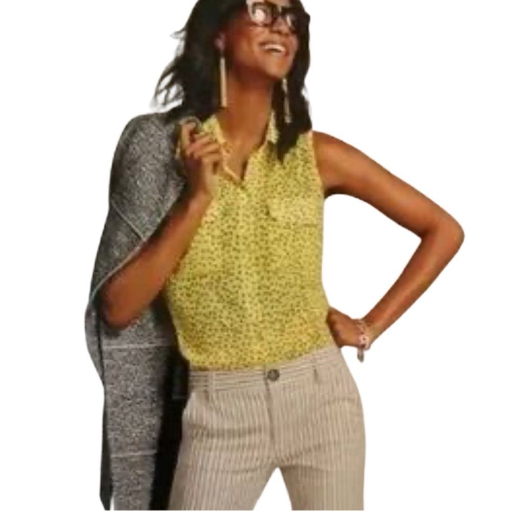CAbi Women’s Size Small Viola Blouse #5348 Yellow Daisy Print Sleeveless Blouse